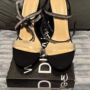 Wild Diva Black and Silver Strappy Heels